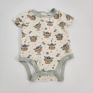 Star Wars Grogu Baby Yoda Bodysuit Cream Sage Green 9-12 Months Short Sleeve